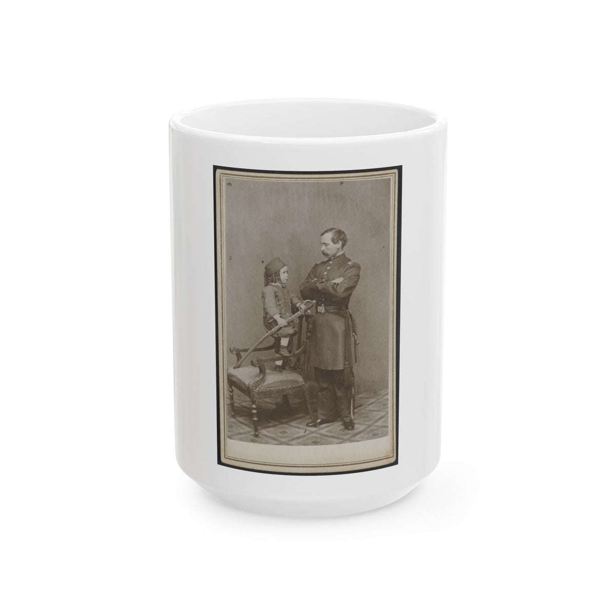 Unidentified Soldier In Union First Lieutenant's Uniform And Child In Zouave Uniform With Model 1860 Cavalry Saber (U.S. Civil War) White Coffee Mug