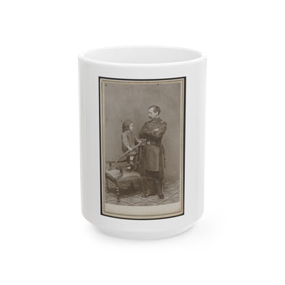 Unidentified Soldier In Union First Lieutenant's Uniform And Child In Zouave Uniform With Model 1860 Cavalry Saber (U.S. Civil War) White Coffee Mug