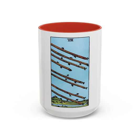 The 8 of Wands (Tarot Card) Accent Coffee Mug-15oz-Red-Go Mug Yourself