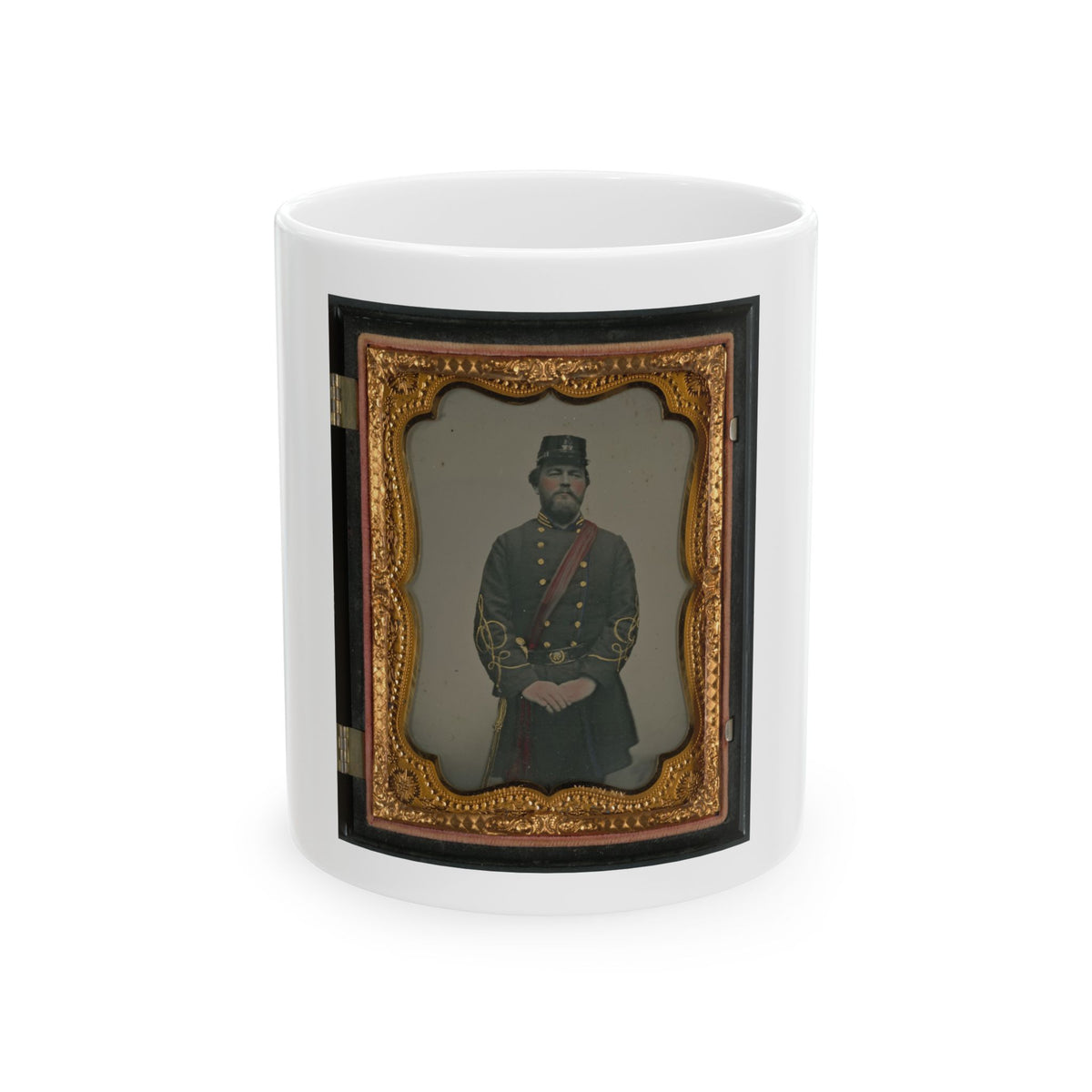 Unidentified Soldier In Confederate Captain's Uniform, Red Sash, And Kepi Marked V.V. (U.S. Civil War) White Coffee Mug