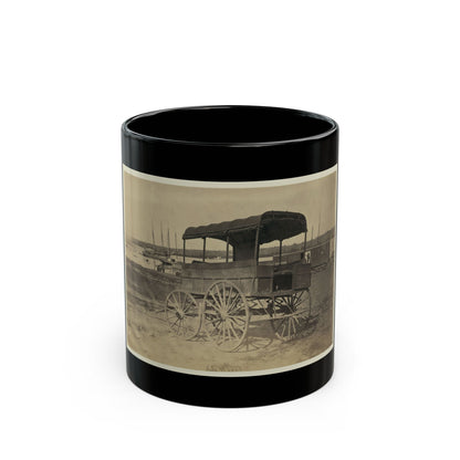 Covered Wagon With Side Curtains Rolled Up At A Military Facility (U.S. Civil War) Black Coffee Mug