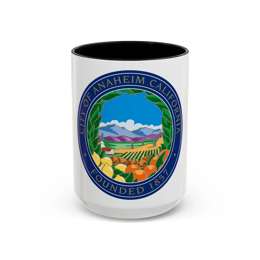 Seal of Anaheim California - Accent Coffee Mug-15oz-Black-Go Mug Yourself