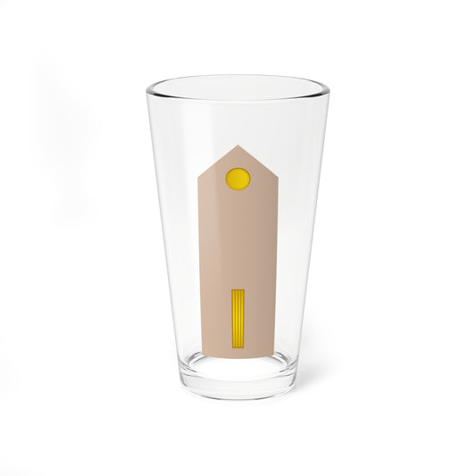 Flat vector tan shoulder board on white, with a gold button at the top and a gold rank bar of four vertical stripes.