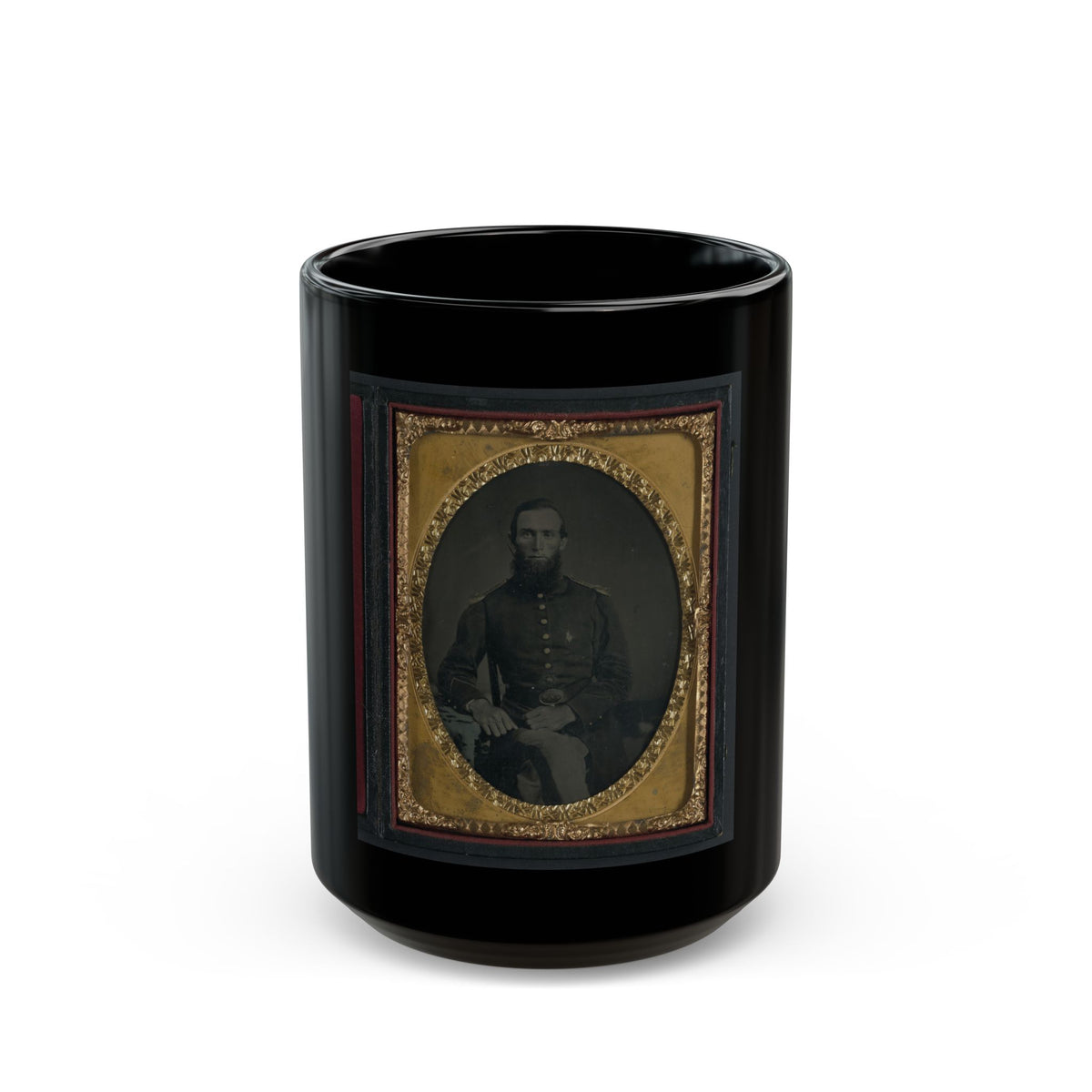 Unidentified Soldier In Union Uniform And Ohio Volunteer Militia Belt Buckle (U.S. Civil War) Black Coffee Mug