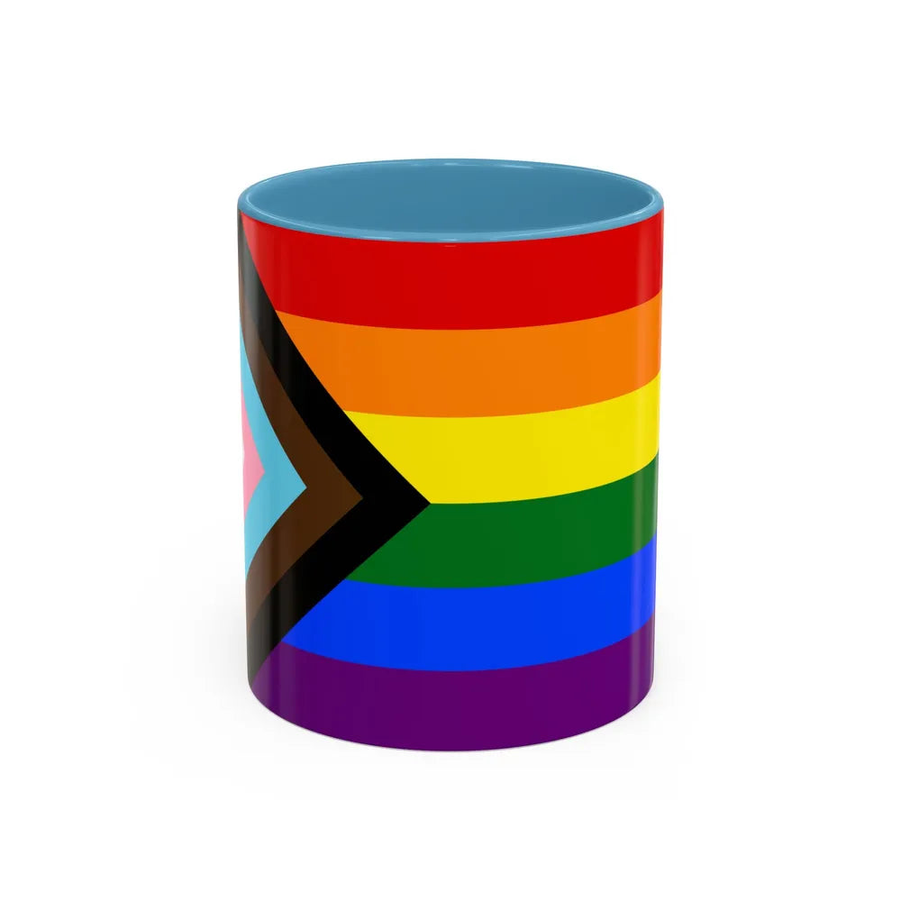 LGBTQ+ rainbow flag Quasar Progress Pride Flag - Accent Coffee Mug-11oz-Light Blue-Go Mug Yourself