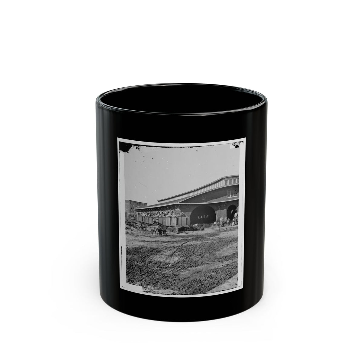 Atlanta, Ga. Boxcars With Refugees At Railroad Depot (U.S. Civil War) Black Coffee Mug