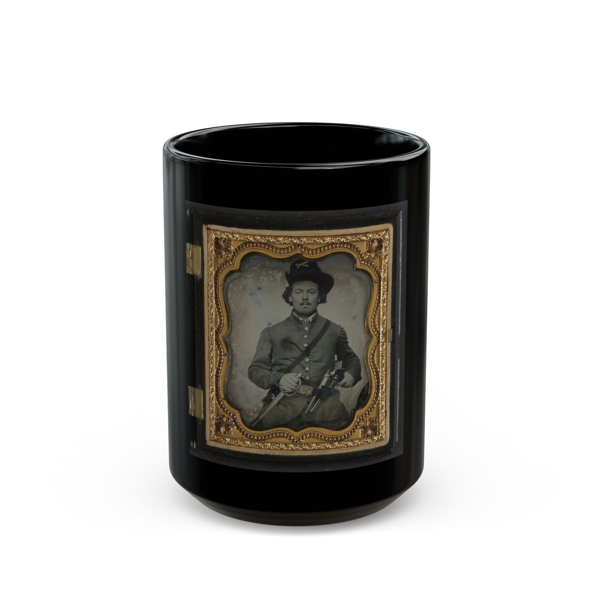 Unidentified Soldier In Union Cavalry Uniform With Colt Dragoon Revolvers And Sword (U.S. Civil War) Black Coffee Mug
