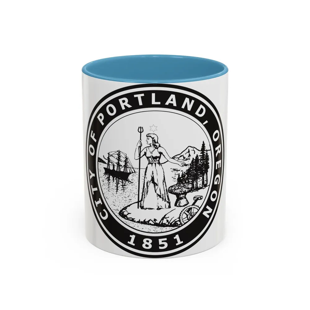 Seal of Portland Oregon - Accent Coffee Mug-11oz-Light Blue-Go Mug Yourself