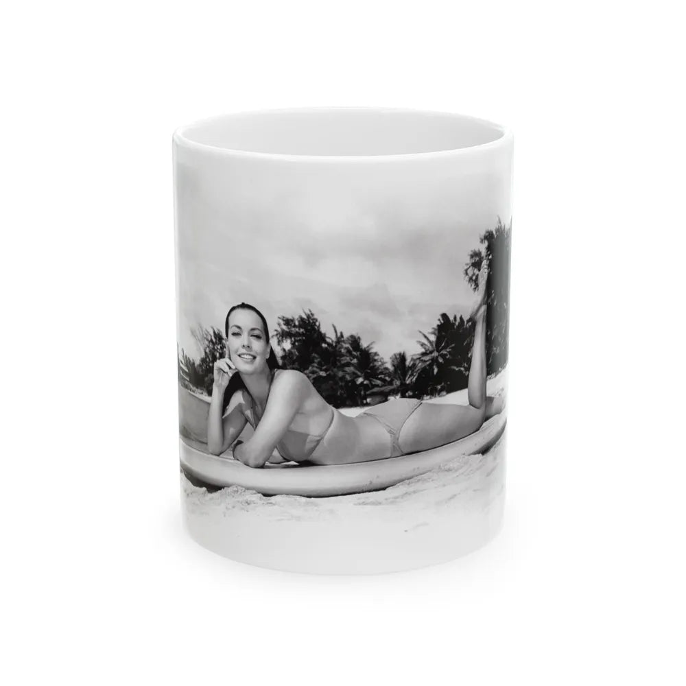 Susan Hart #18 - 8x10 B&W Cheesecake 2-Piece Swimsuit ''Ride The Wild Surf'' '64 Movie Promo Photo (Vintage Female Icon) White Coffee Mug-11oz-Go Mug Yourself