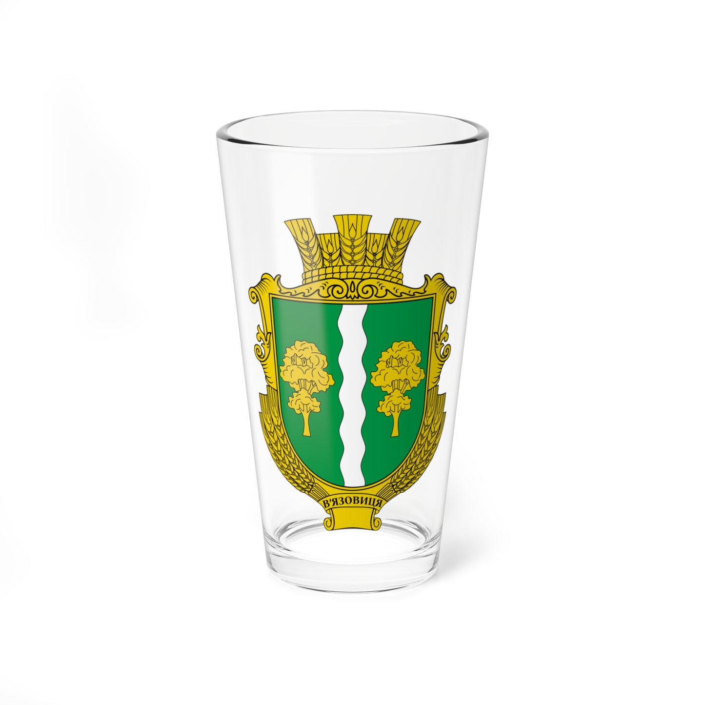 Coat of arms of Viazovytsia Vinnytsia Raion (Ukraine) (Coat of Arms) Pint Glass 16oz