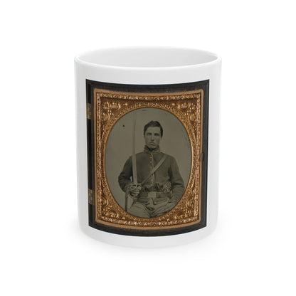 Unidentified Cavalry Soldier In Union Uniform With Two Revolvers And A Saber (U.S. Civil War) White Coffee Mug