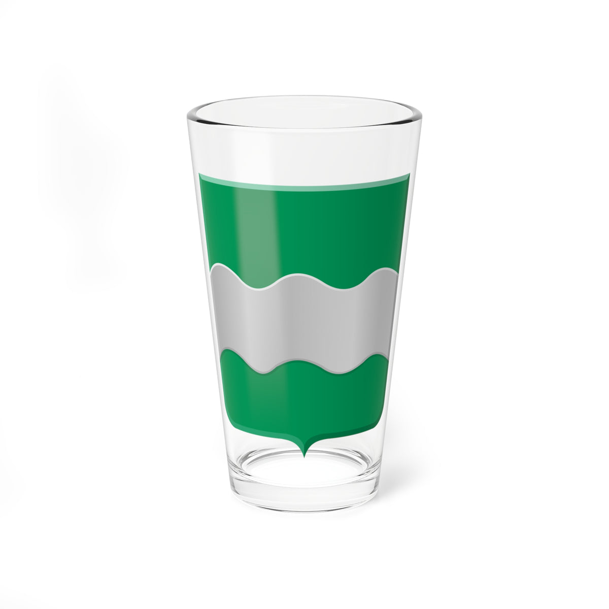 Green heraldic shield crossed by a horizontal wavy silver band on a plain white background.