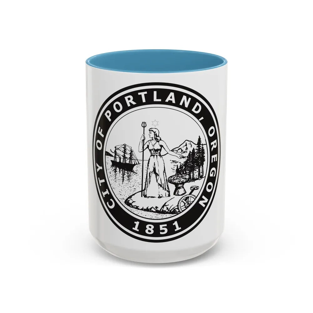 Seal of Portland Oregon - Accent Coffee Mug-15oz-Light Blue-Go Mug Yourself