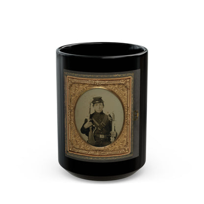 Unidentified Soldier In Union Uniform Holding A U.S. Model 1855 Pistol-Carbine With Attached Shoulder Stock And A Saber (U.S. Civil War) Black Coffee Mug