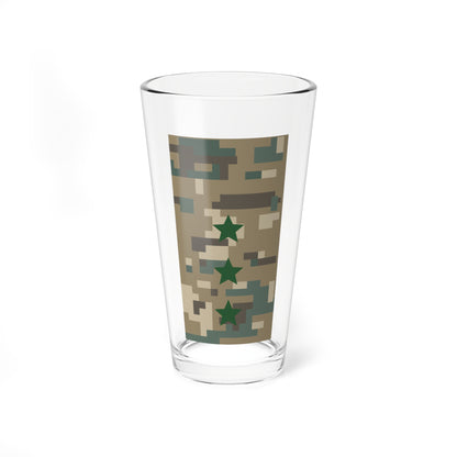 Blocky tan, brown and sage camouflage pattern with three dark green five-pointed stars scattered across it.