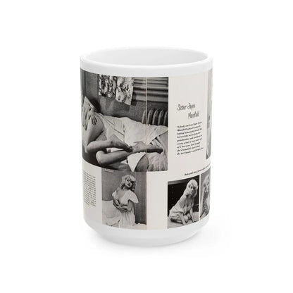 Jayne Mansfield #181 - 2 Pages, 5 B&W Photos & Captions from SCAMP Mag. May '57 (Vintage Female Icon) White Coffee Mug-15oz-Go Mug Yourself