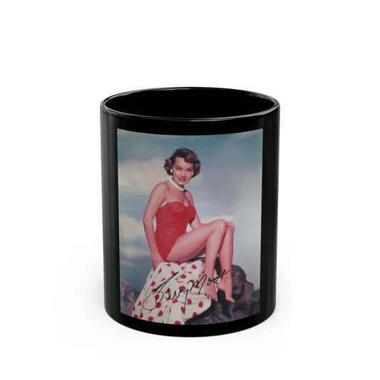 Terry Moore #256 - Color Full Body Swimsuit Barefoot Photo (Vintage Female Icon) Black Coffee Mug-11oz-Go Mug Yourself