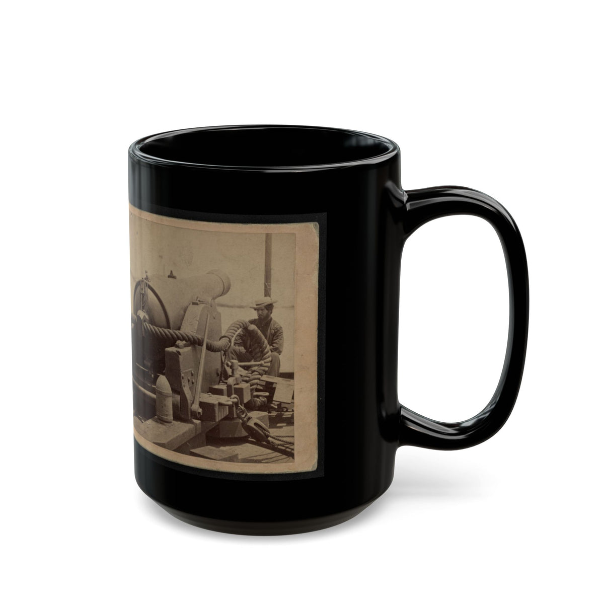 Rear View Of A Cannon With A Soldier Sitting Adjacent To It Facing Forward (U.S. Civil War) Black Coffee Mug