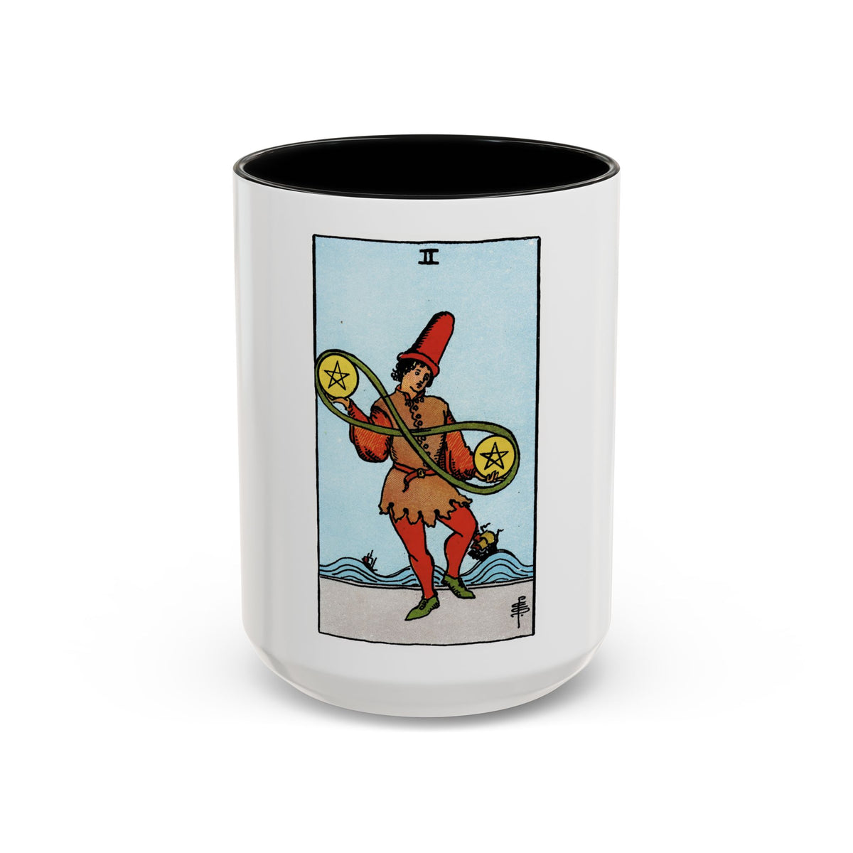 The 2 of Pentacles (Tarot Card) Accent Coffee Mug