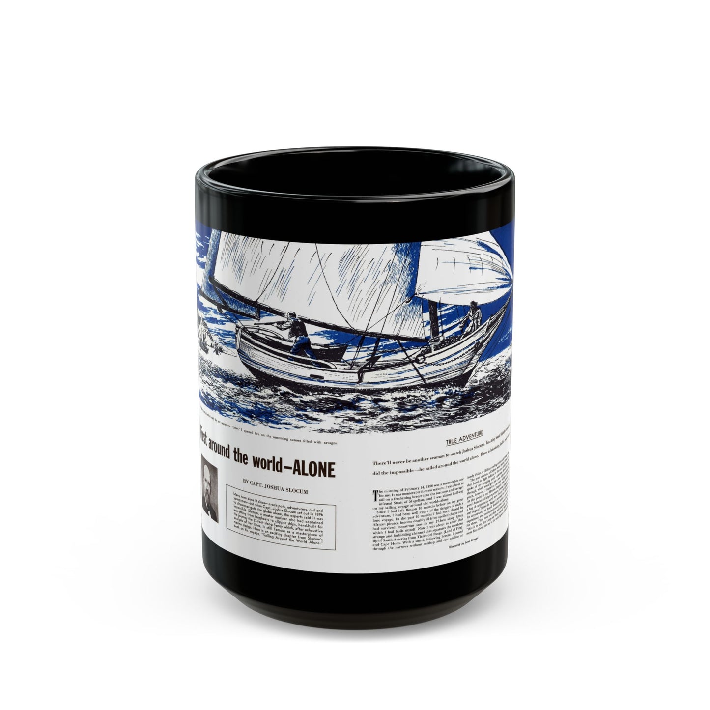 First around the world-Alone, Cavalier magazine, February 1957 - Black Coffee Mug-15oz-Go Mug Yourself