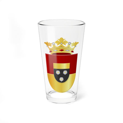 Heraldic coat of arms with a gold crown, a red field, and a black inescutcheon bearing three white roses over gold.