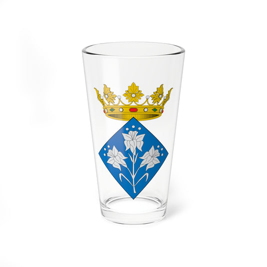 Three white lilies on a blue lozenge shield beneath a gold pearl crown, in flat heraldic vector style.