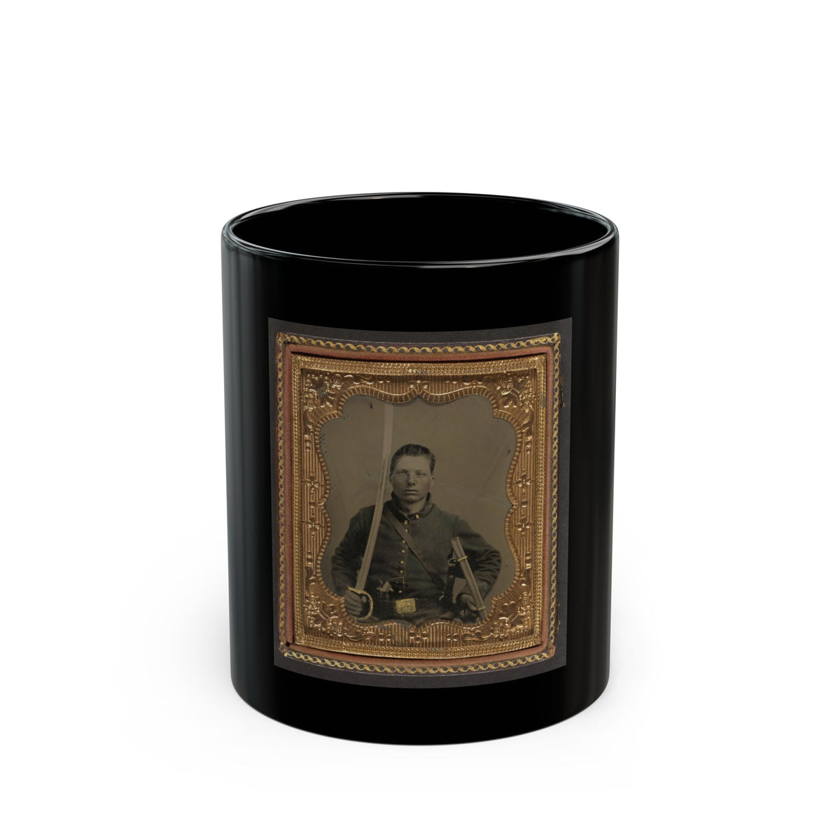 Elias Teeple In Union Uniform With Saber And Smith And Wesson Revolver (U.S. Civil War) Black Coffee Mug