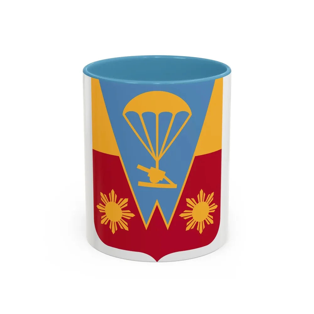 674th Airborne Field Artillery Battalion v2 (U.S. Army) Accent Coffee Mug 11oz Light Blue - Go Mug Yourself
