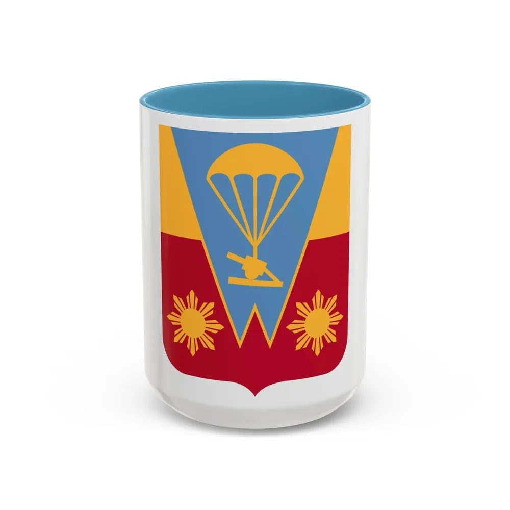 674th Airborne Field Artillery Battalion v2 (U.S. Army) Accent Coffee Mug 15oz Light Blue - Go Mug Yourself