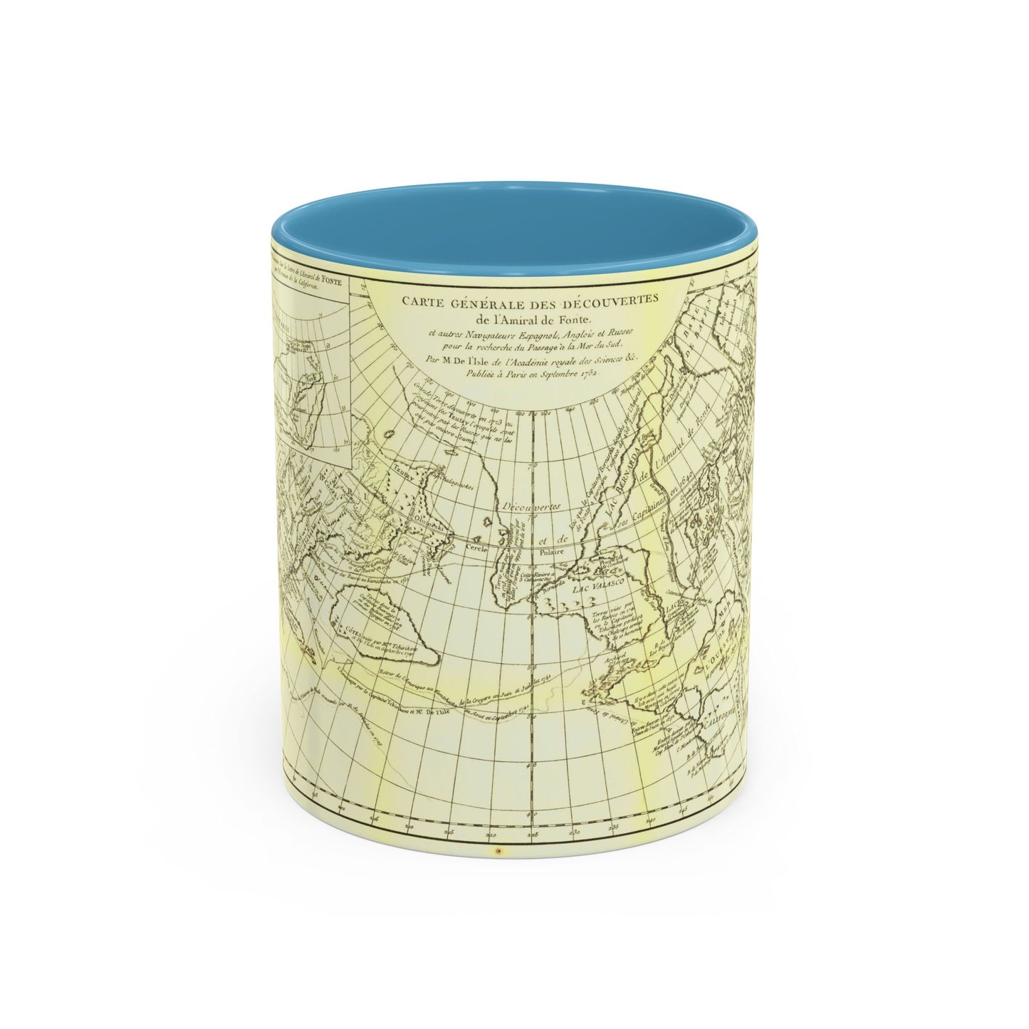 Carte Generale des Decouvertes de l'Amiral de Fonte (1762) (Map) Accent Coffee Mug