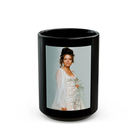 Diana Rigg #38 (Vintage Female Icon) Black Coffee Mug-15oz-Go Mug Yourself