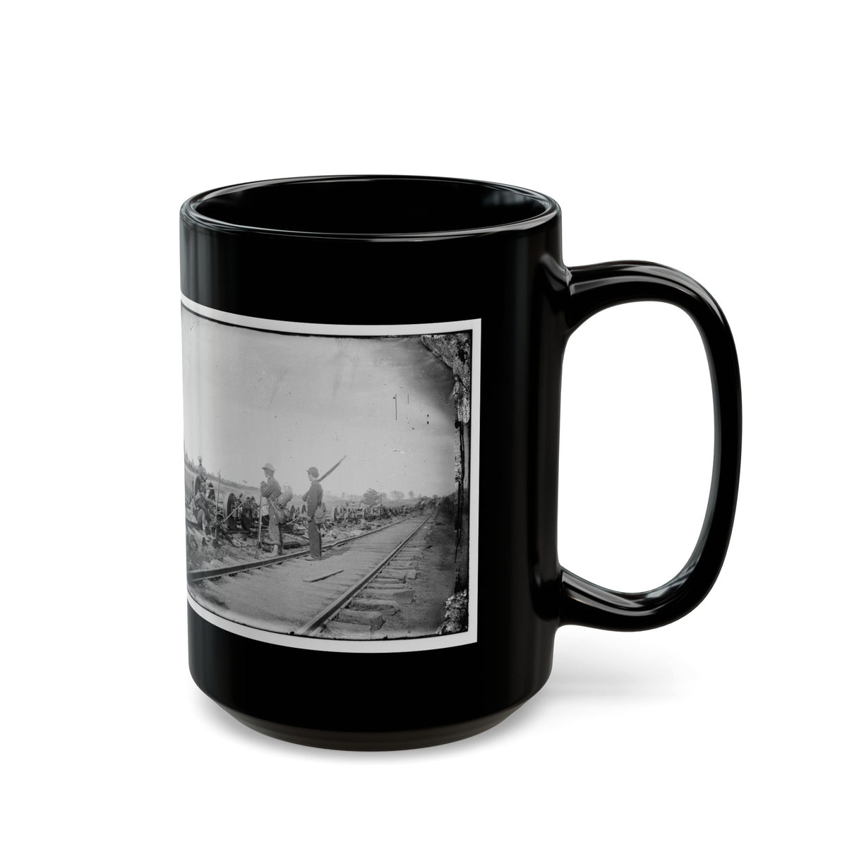 Manassas Junction, Va. Soldiers Beside Damaged Rolling Stock Of The Orange & Alexandria Railroad (U.S. Civil War) Black Coffee Mug