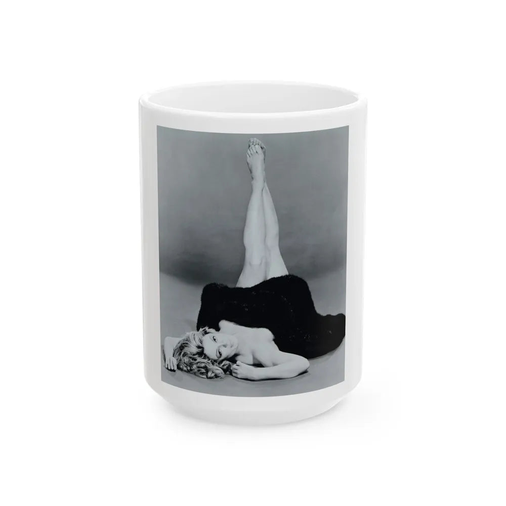 Sheree North #07 - 8x10 Full Body B&W Nude in Fur Cheesecake Photo cira 1960's2 (Vintage Female Icon) White Coffee Mug-15oz-Go Mug Yourself