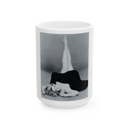 Sheree North #07 - 8x10 Full Body B&W Nude in Fur Cheesecake Photo cira 1960's2 (Vintage Female Icon) White Coffee Mug-15oz-Go Mug Yourself