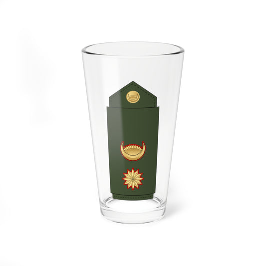 Dark green shoulder board with a gold sun-and-crescent button at the top, and a red-outlined crescent and star below.