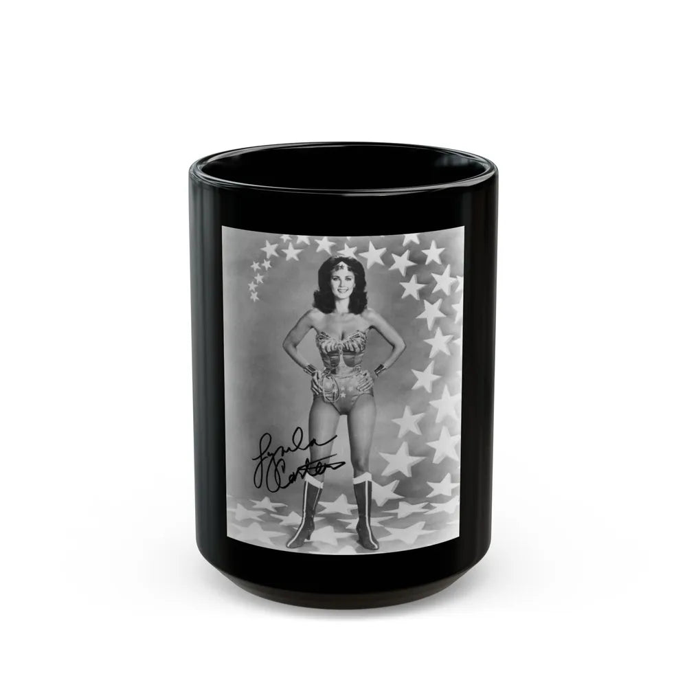 Lynda Carter #221 - Wonder Woman Photo (Vintage Female Icon) Black Coffee Mug-15oz-Go Mug Yourself