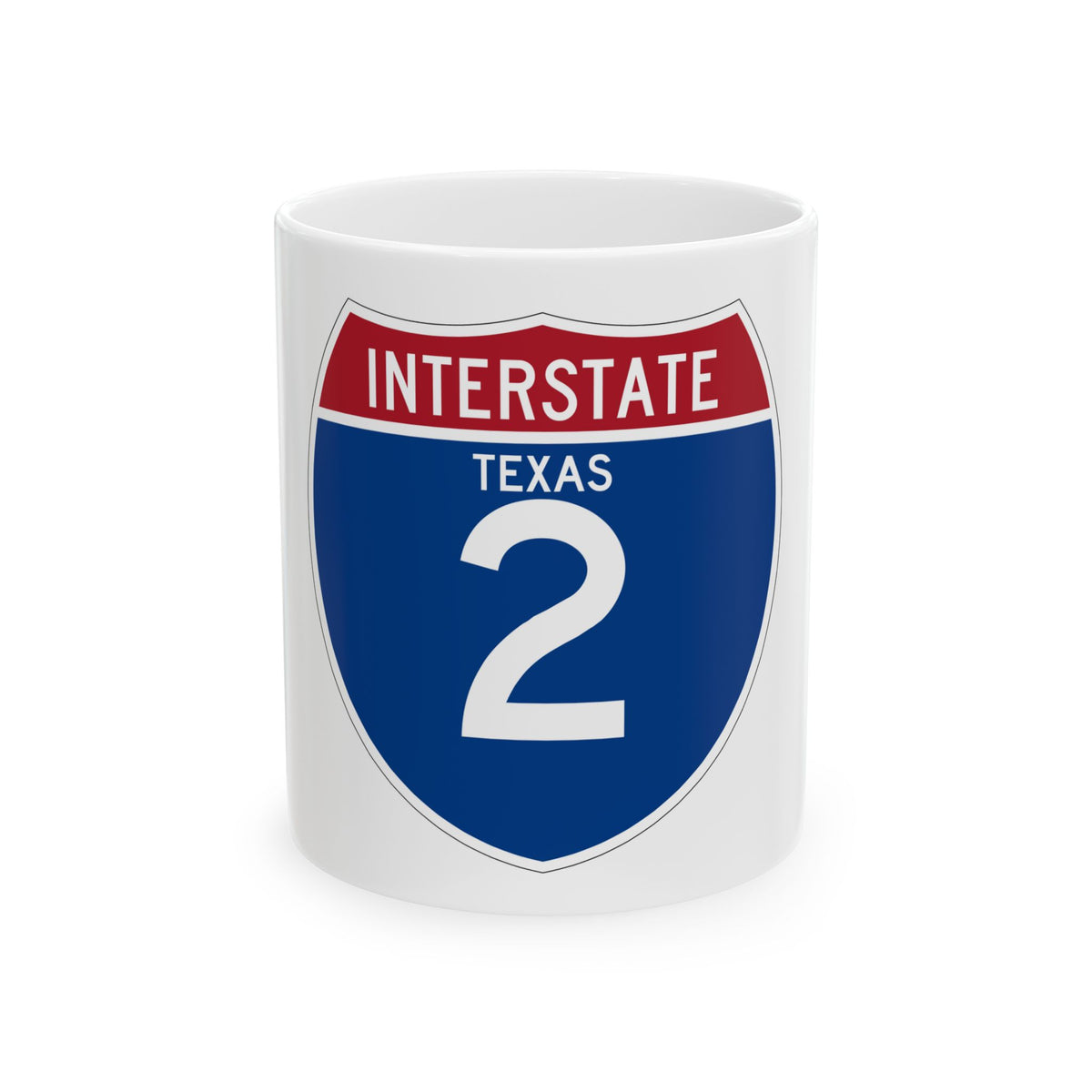 Blue and red Interstate highway shield reading INTERSTATE over TEXAS and the route number 2 in white.