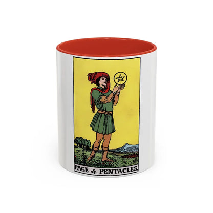 The Page of Pentacles (Tarot Card) Accent Coffee Mug-11oz-Red-Go Mug Yourself