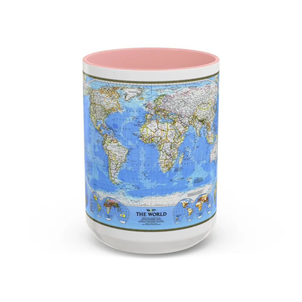 World Map (1988) (Map) Accent Coffee Mug-15oz-Pink-Go Mug Yourself