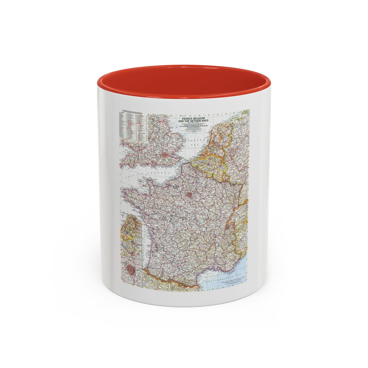 France, Belgium, and the Netherlands (1960) (Map) Accent Coffee Mug