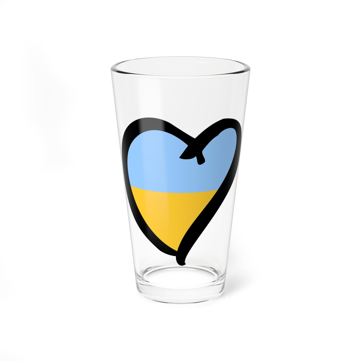 Black-outlined heart with a light blue upper half and yellow lower half on a plain white background.