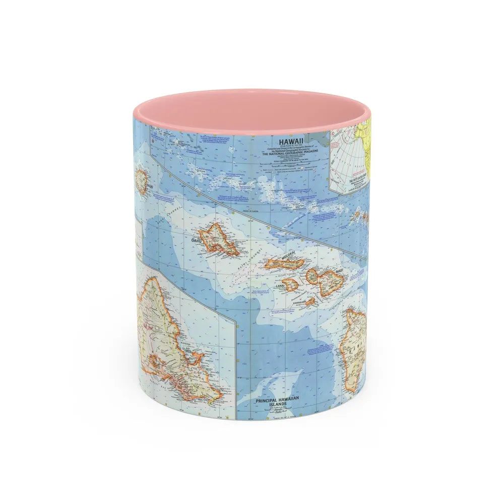 USA - Hawaii (1960) (Map) Accent Coffee Mug-11oz-Pink-Go Mug Yourself