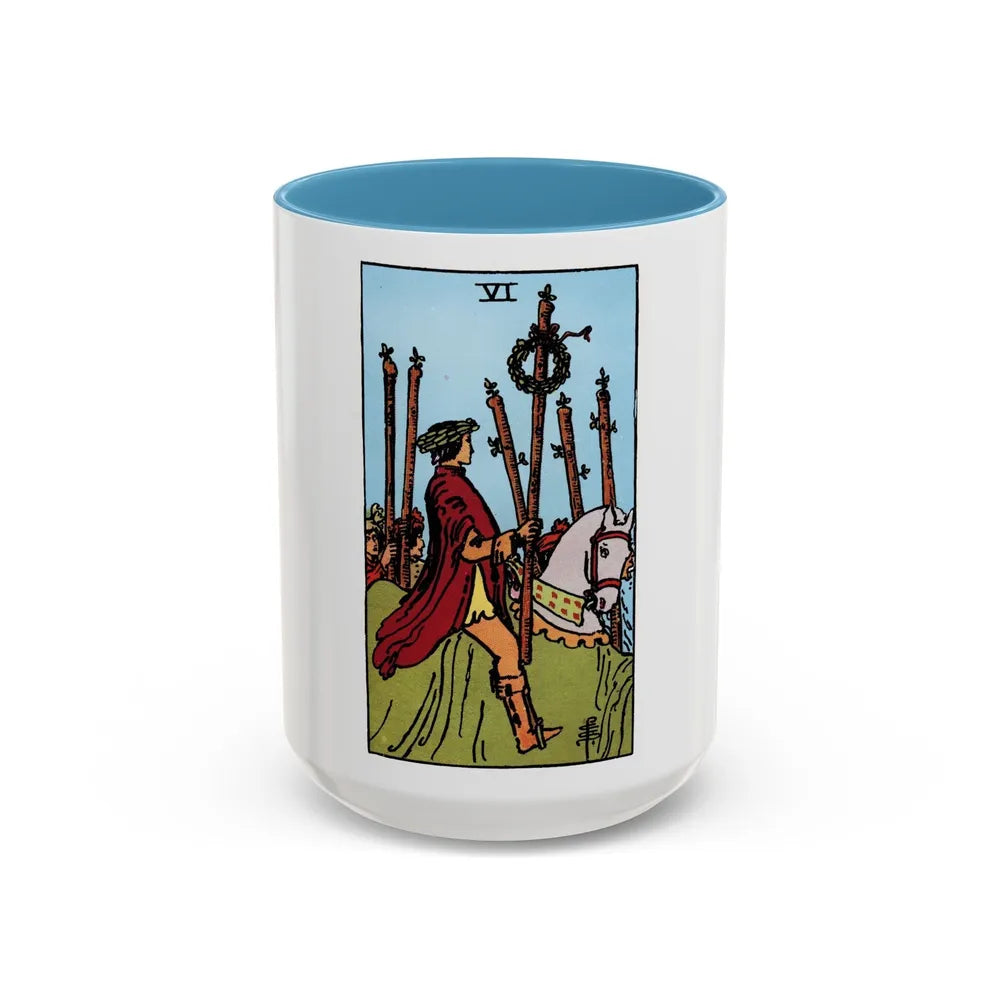 The 6 of Wands (Tarot Card) Accent Coffee Mug-15oz-Light Blue-Go Mug Yourself