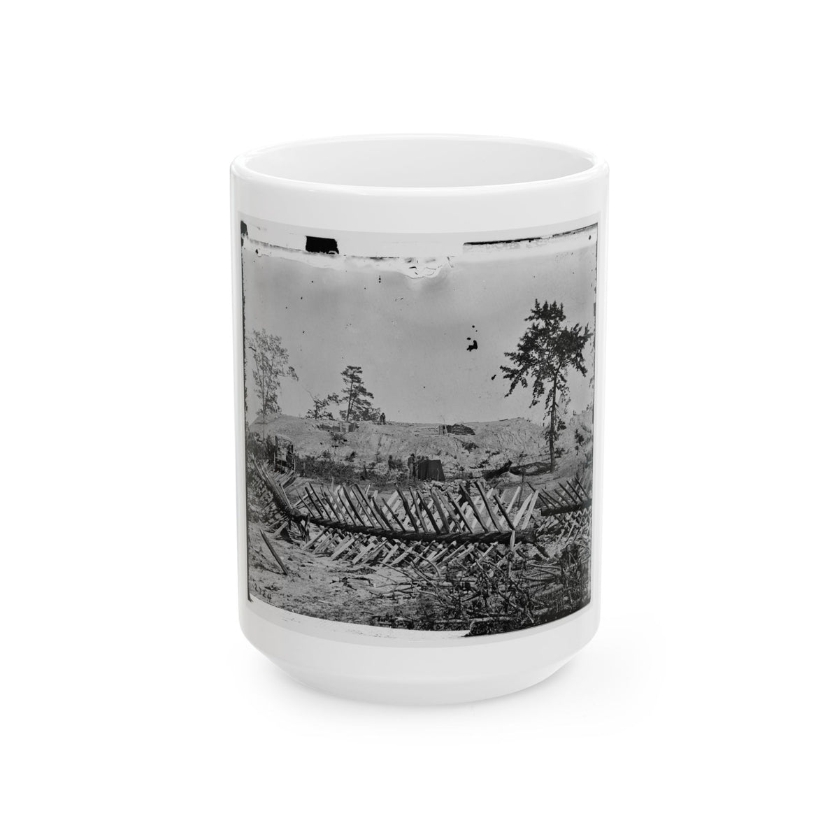 Atlanta, Ga. Chevaux-De-Frise On Marietta Street; Photographic Wagons And Darkroom Beyond (U.S. Civil War) White Coffee Mug