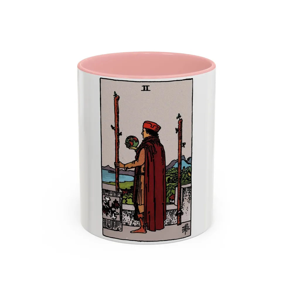 The 2 of Wands (Tarot Card) Accent Coffee Mug-11oz-Pink-Go Mug Yourself