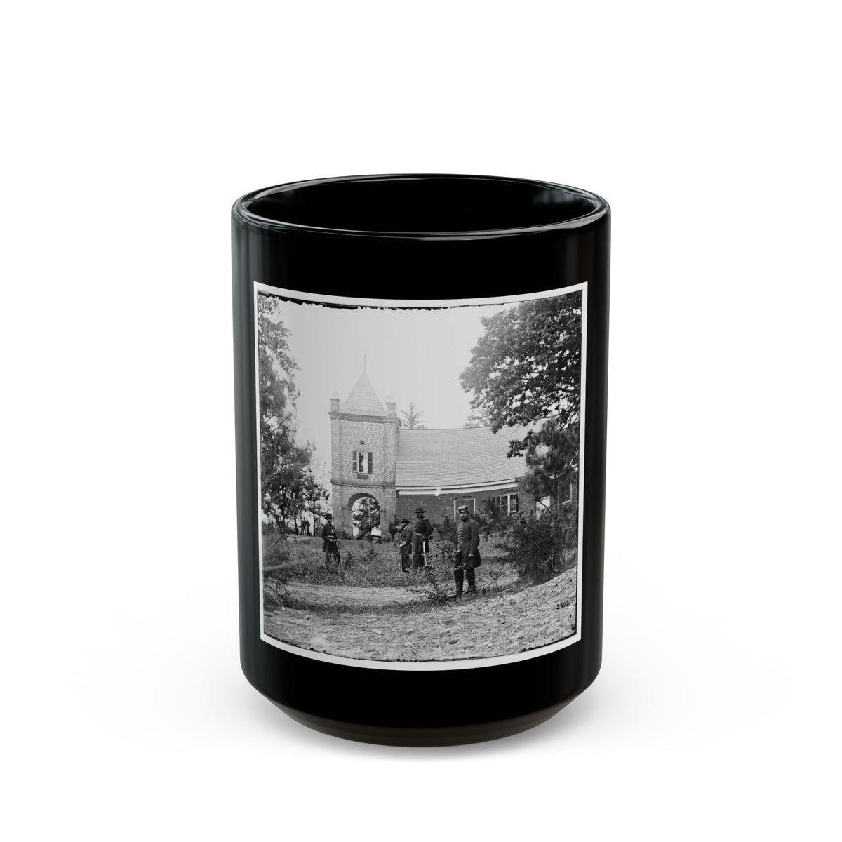 White House Landing, Va., Vicinity. St. Peter's Church, With Federal Soldiers (U.S. Civil War) Black Coffee Mug