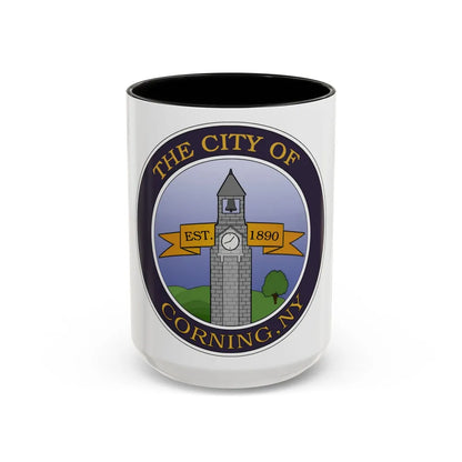 Seal of Corning NY - Accent Coffee Mug-15oz-Black-Go Mug Yourself