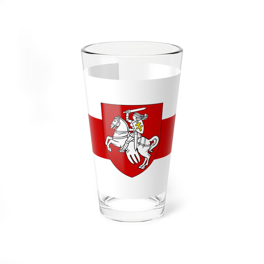 Flag of Belarus 1918 1991-1995 with Pahonia womens version (Belarus) (Coat of Arms) Pint Glass 16oz