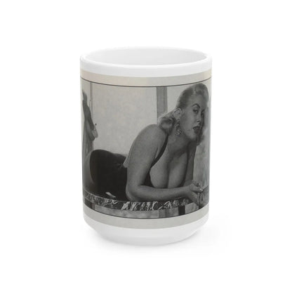 Jeanne Carmen #147 - Celebrity Sleuth Magazine B&W Photo Cropped (Vintage Female Icon) White Coffee Mug-15oz-Go Mug Yourself