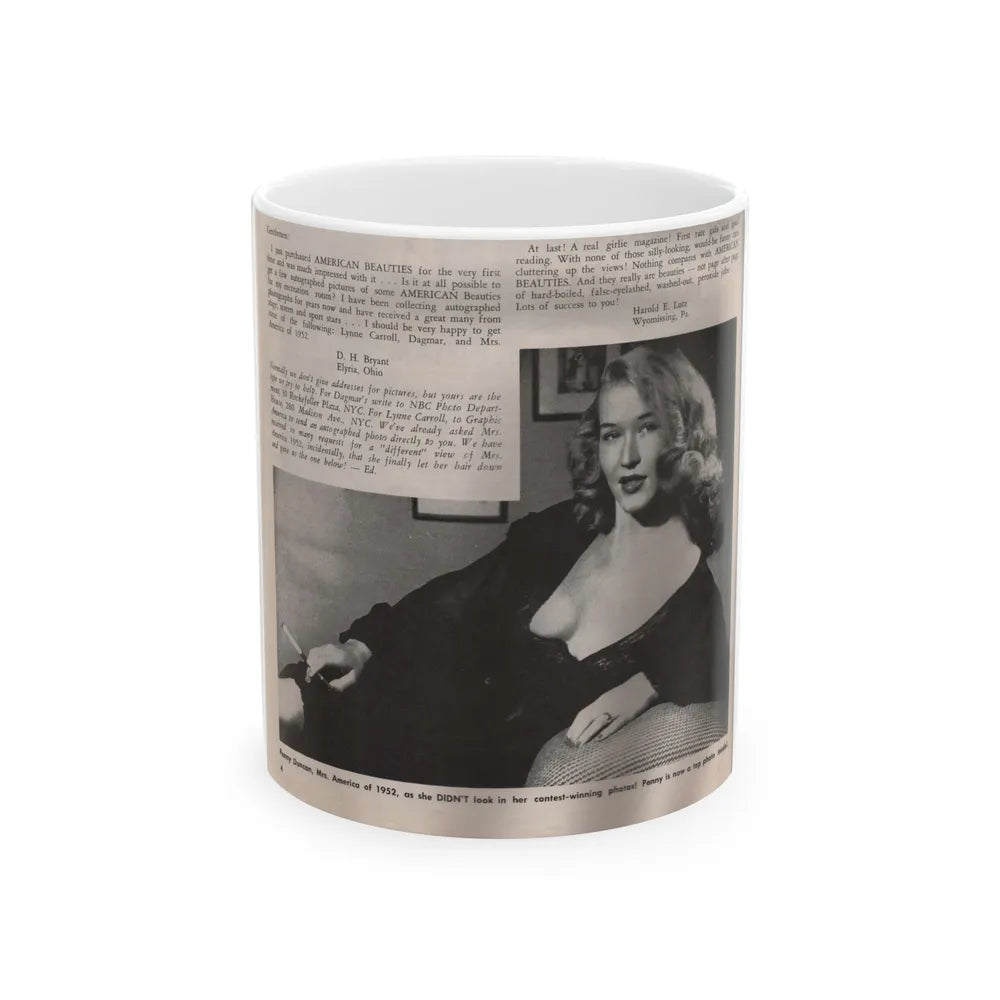 Penny Duncan #09 - [Page 4] American Beauties '53 - 1 Page with, Penny+1 B&W Photo & Article (Vintage Female Icon) White Coffee Mug-11oz-Go Mug Yourself